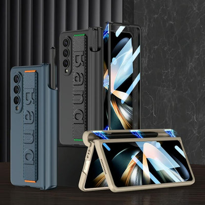 For Samsung Galaxy Z Fold4 5G Foldable Phone Case With Magnetic Hinge And Wrist Strap - Portable And Secure - Carbon Fiber