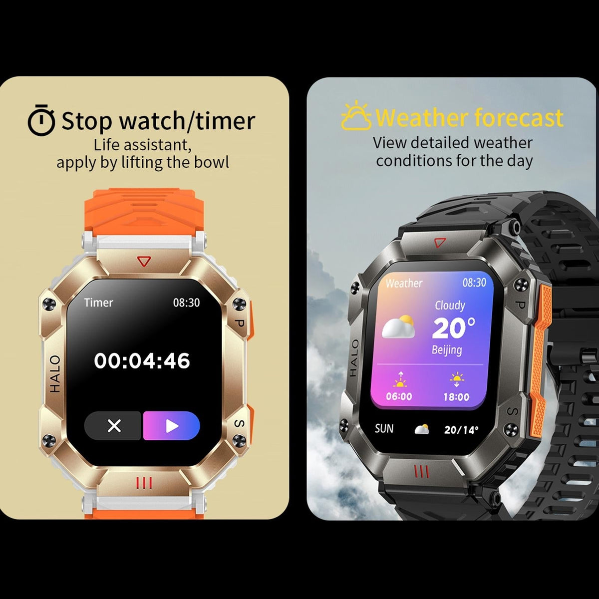 2.0 Inch Bt5.1 Ip67 Sport Smart Watch Support Bluetooth Call / Sleep / Blood Oxygen / Heart Rate / Blood Pressure Health Monitor - Black