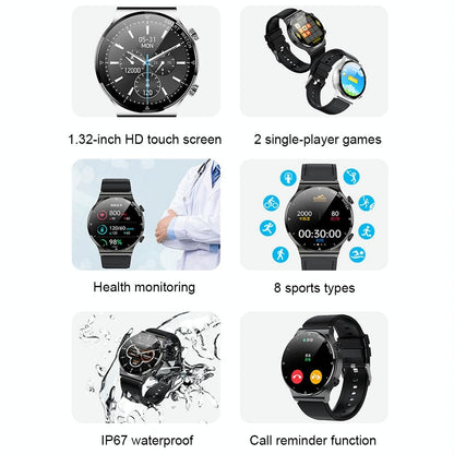 1.32 Inch Heart Rate Sleep Monitoring Smart Watch - Silver Leather