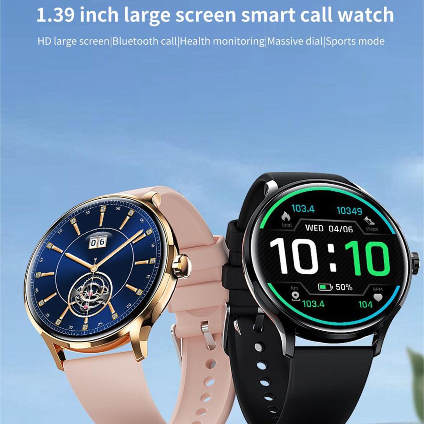 1.39 Inch Bt5.2 Smart Sport Watch Support Bluetooth Call / Sleep / Blood Oxygen / Temperature / Heart Rate / Blood Pressure Health Monitor - Black