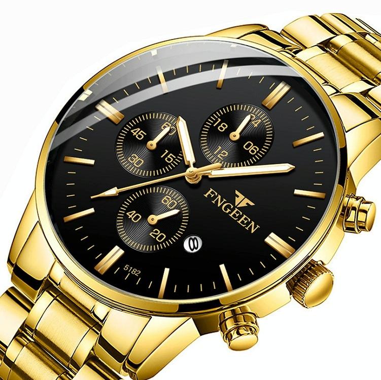 Men Three-eye Luminous Quartz Watch - Black / Gold