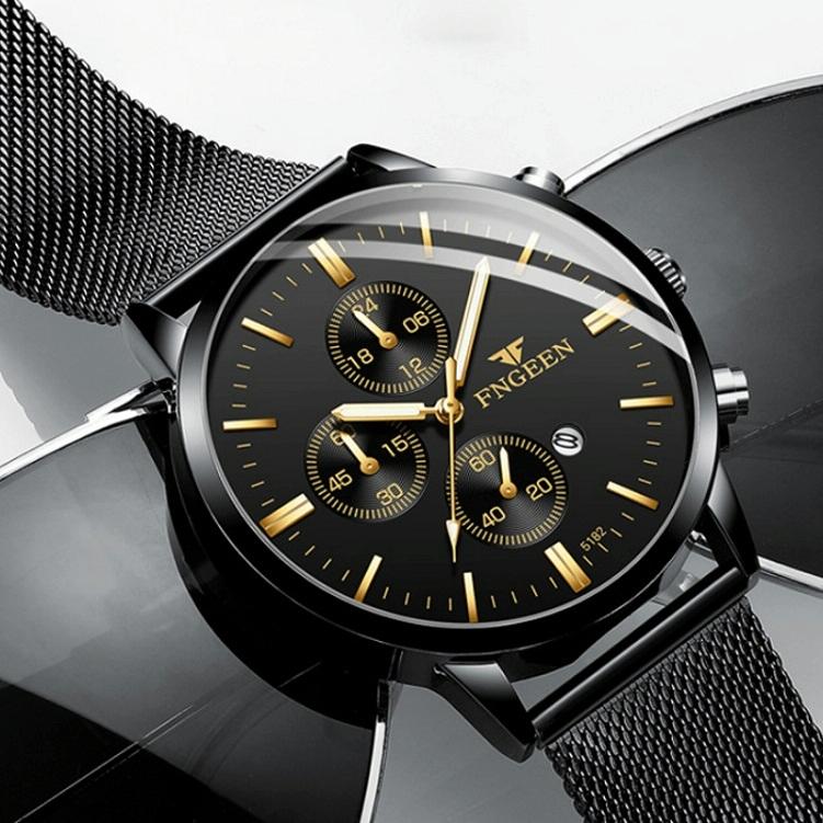 Men Three-eye Luminous Quartz Watch - Black / Gold