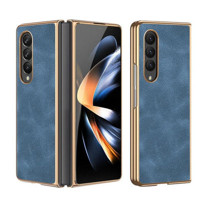 For Samsung Galaxy z Fold4 5G Foldable Lambskin Phone Case - Electroplated - Grey