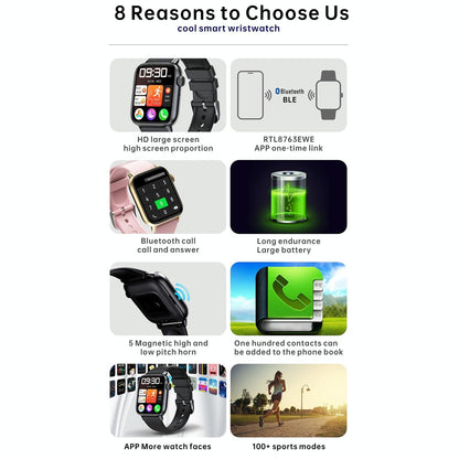 1.83 Inch Bt5.2 Smart Sport Watch Support Sleep / Heart Rate / Blood Oxygen / Temperature / Blood Pressure Health Monitor - Black + Blue