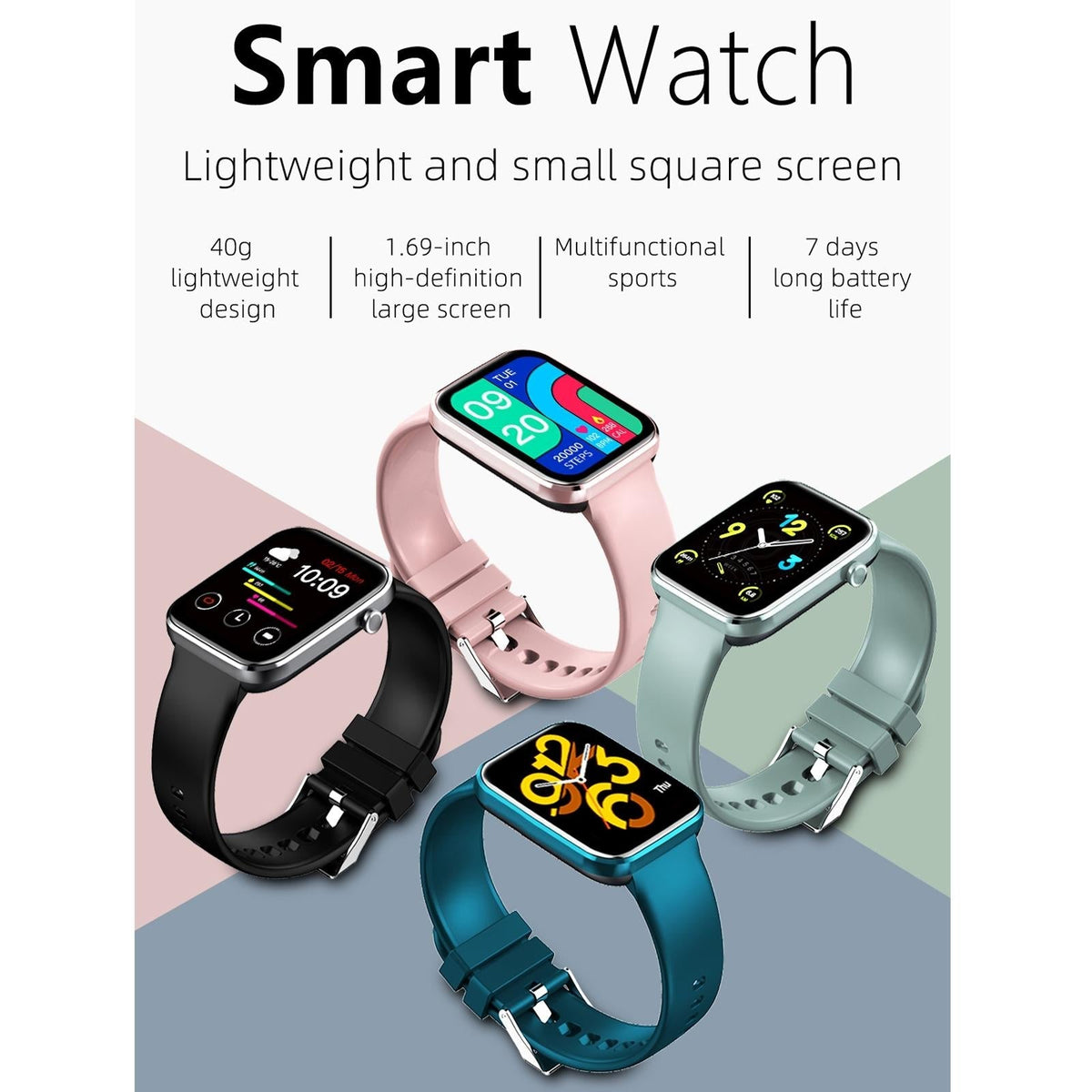 1.69 Inch Ip67 Waterproof Smart Watch With Touch Screen Health Monitoring - Blue