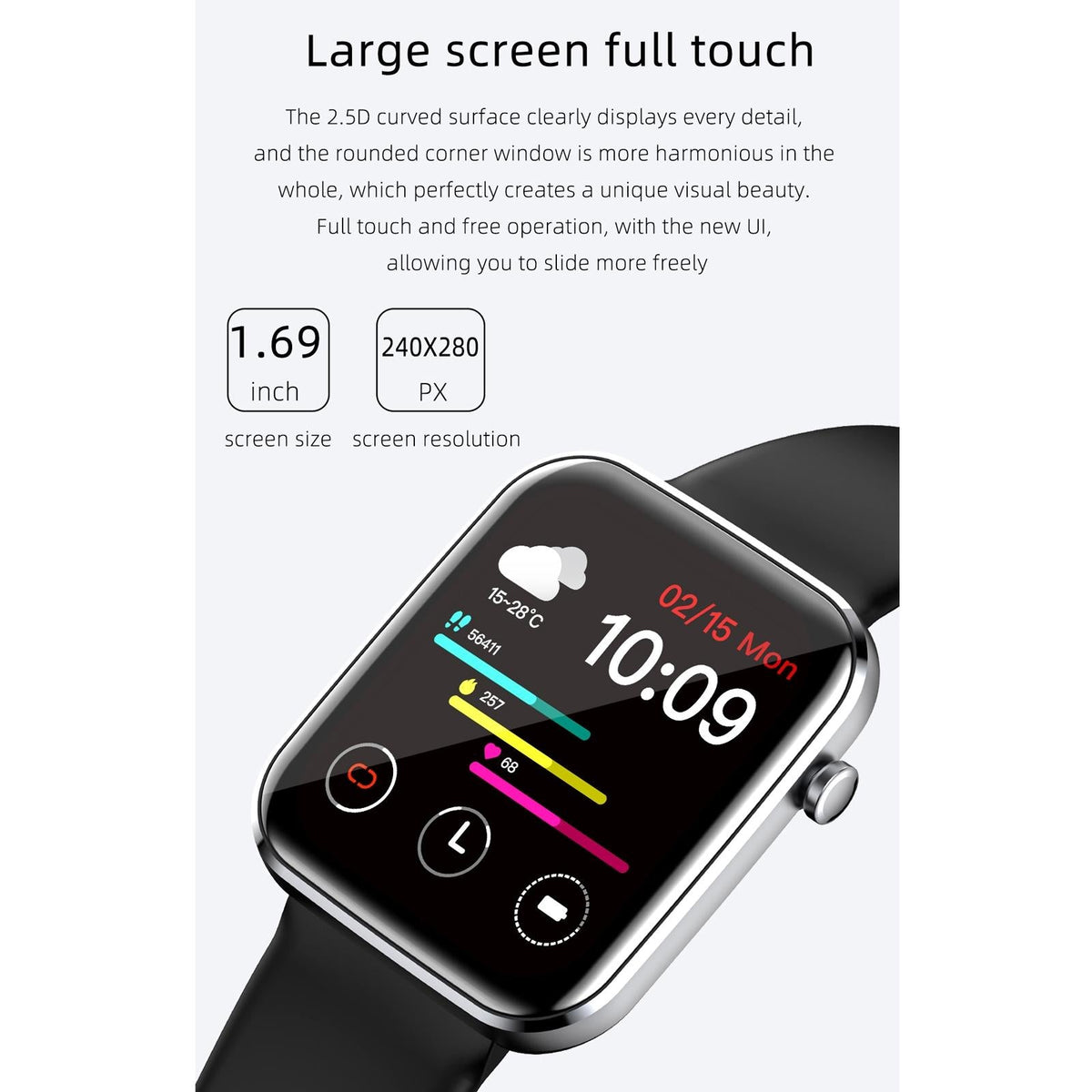 1.69 Inch Ip67 Waterproof Smart Watch With Touch Screen Health Monitoring - Blue