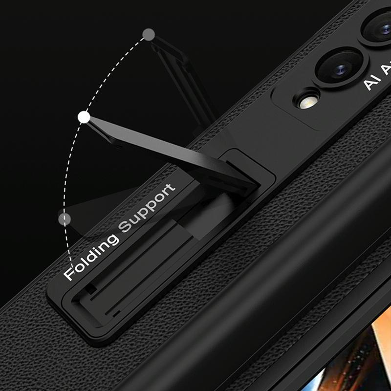 For Samsung Galaxy Z Fold4 5G Leather Case With Holder & Pen Slots - Thin & Shockproof - Carbon Fiber Texture