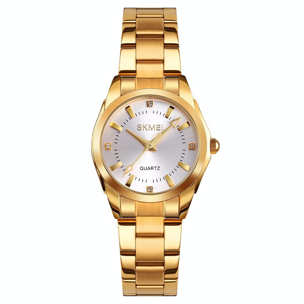 Waterproof Quartz Women Watch with Rhinestone Steel Strap - Delicate and Creative - White