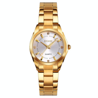 Waterproof Quartz Women Watch with Rhinestone Steel Strap - Delicate and Creative - White