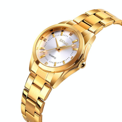 Waterproof Quartz Women Watch with Rhinestone Steel Strap - Delicate and Creative - White