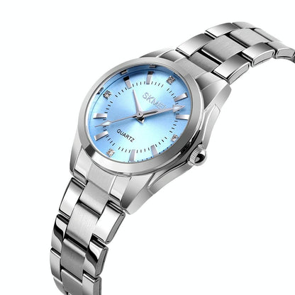 Waterproof Quartz Women Watch with Rhinestone Steel Strap - Delicate and Creative - White