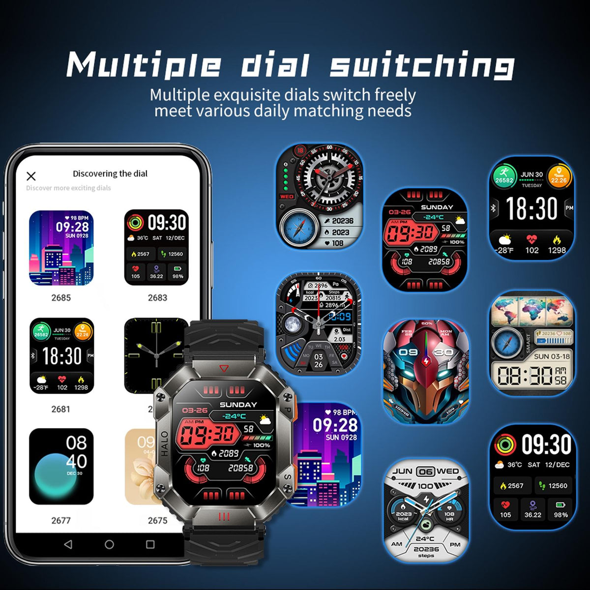 2.0 Inch Bt5.1 Ip67 Sport Smart Watch Support Bluetooth Call / Sleep / Blood Oxygen / Heart Rate / Blood Pressure Health Monitor - Black + Camouflage