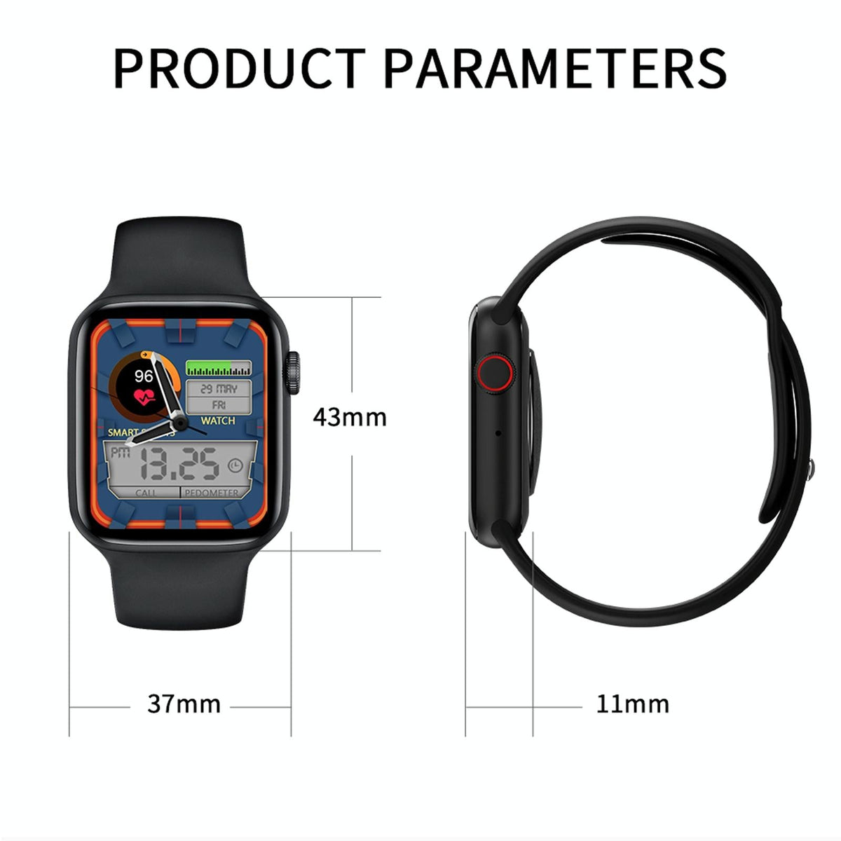 1.75 Inch Full Screen Ip67 Waterproof Smart Watch Support Sleep Monitor / Heart Rate Monitor / Bluetooth Call - Blue