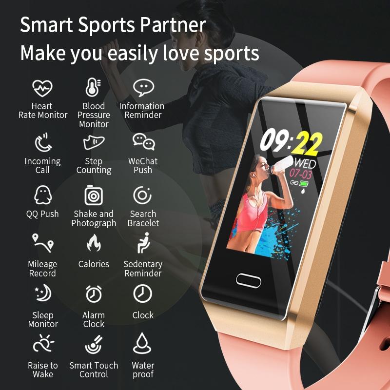 Waterproof Smart Bracelet With Tft Screen - 6 Inches - Pink