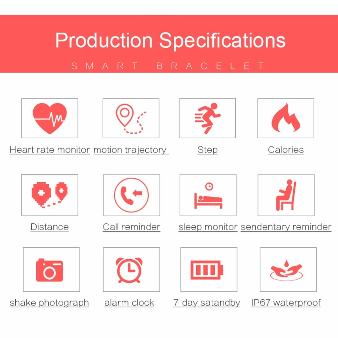 Bluetooth Smart Bracelet With Heart Rate Monitor And Sleep Tracker - Pink