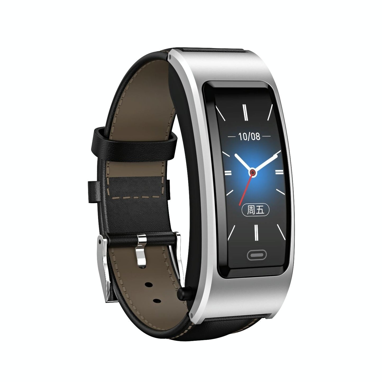 Bluetooth Sleep Heart Monitor Bracelet - B7 - Silver + Black Silicone Strap