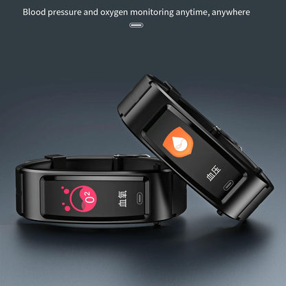 Bluetooth Sleep Heart Monitor Bracelet - B7 - Silver + Black Silicone Strap