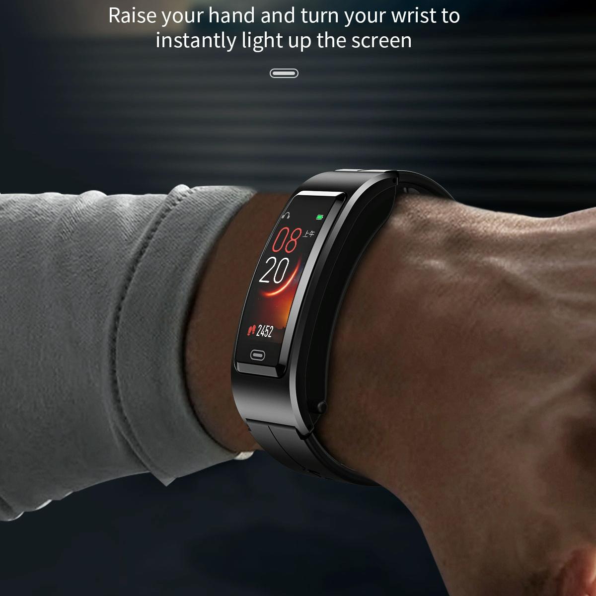 Bluetooth Sleep Heart Monitor Bracelet - B7 - Silver + Black Silicone Strap