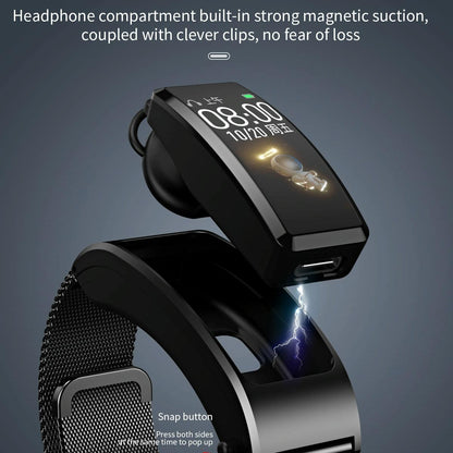 Bluetooth Sleep Heart Monitor Bracelet - B7 - Silver + Black Leather Belt