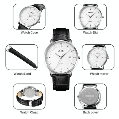 Men Casual Quartz Watch with Calendar - 1801 - Silver Steel Belt