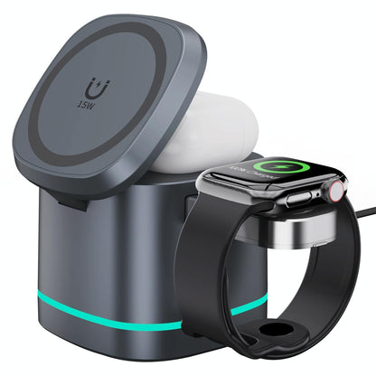 15W 3 In 1 Magnetic Wireless Charger - Grey