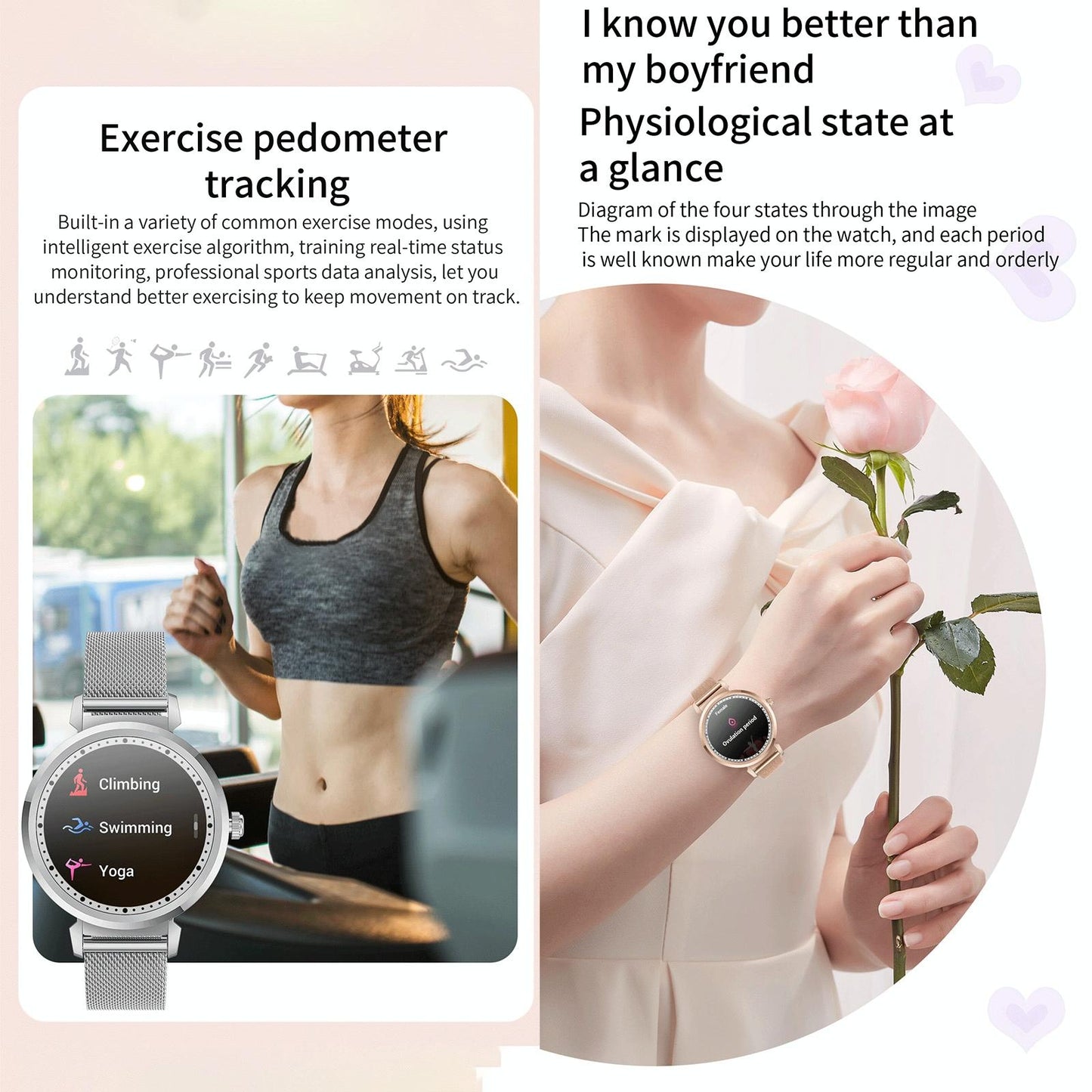 Menstrual Period Smart Bracelet With Blood Pressure And Heart Rate Monitoring - Gold
