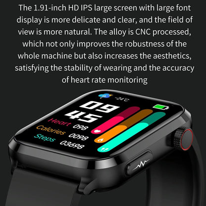 1.91 Inch Ips Screen Ip67 Waterproof Silicone Band Smart Watch Support Body Temperature Monitoring / Ecg - Red