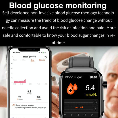 1.91 Inch Ips Screen Ip67 Waterproof Silicone Band Smart Watch Support Body Temperature Monitoring / Ecg - Red