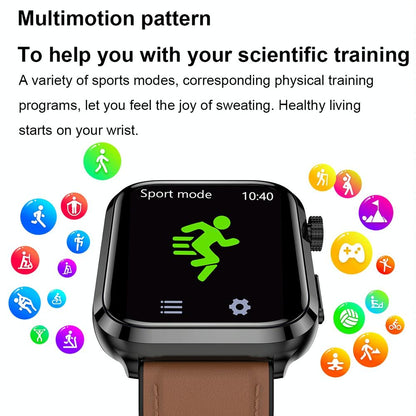 1.91 Inch Ips Screen Ip67 Waterproof Silicone Band Smart Watch Support Body Temperature Monitoring / Ecg - Red