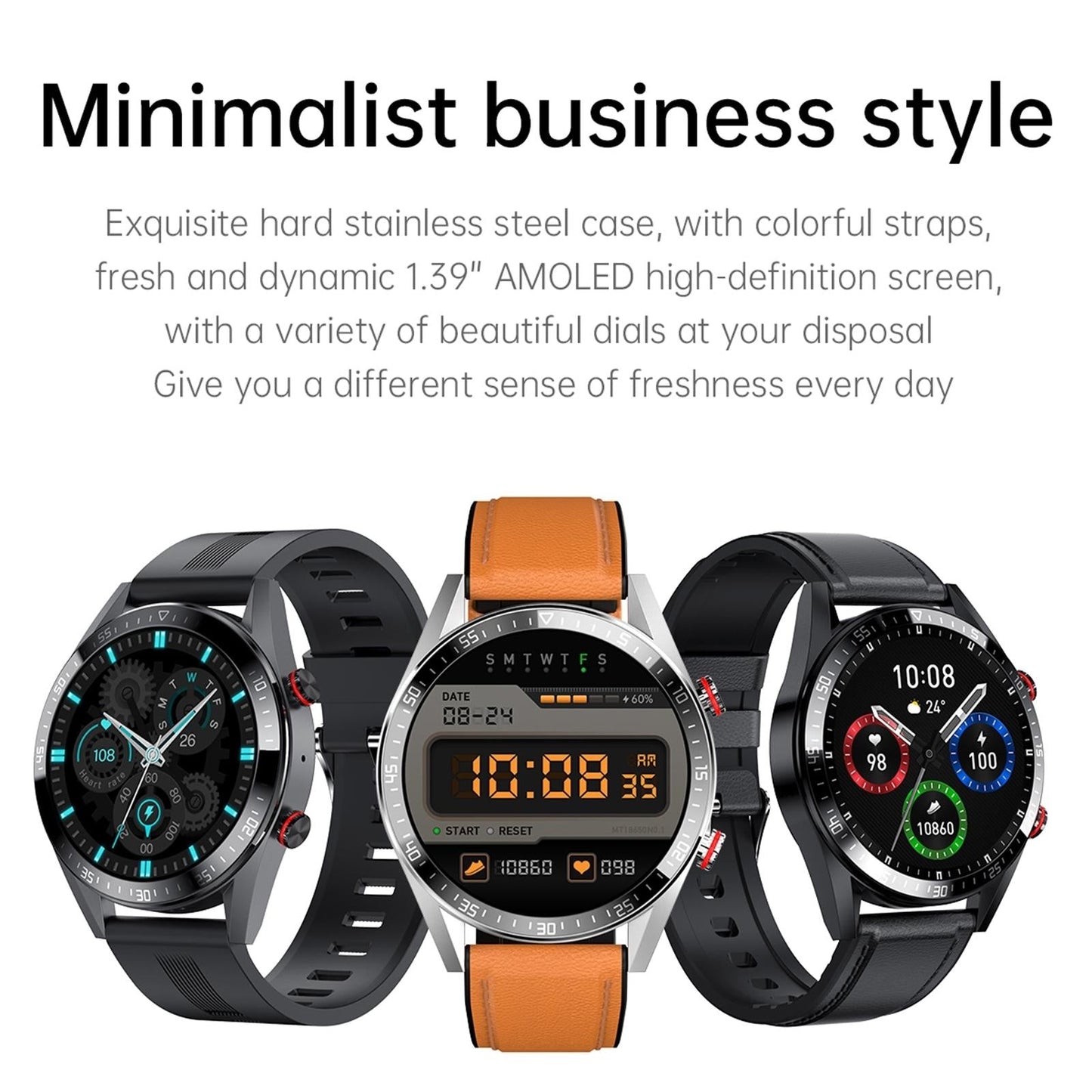 Leather Strap Amoled Smart Watch With Heart Rate And Blood Pressure Monitoring - Brown