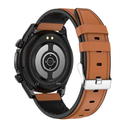 1.39 Inch Ips Screen Ip67 Waterproof Leather Band Smart Watch Support Body Temperature Monitoring / Ecg - Brown