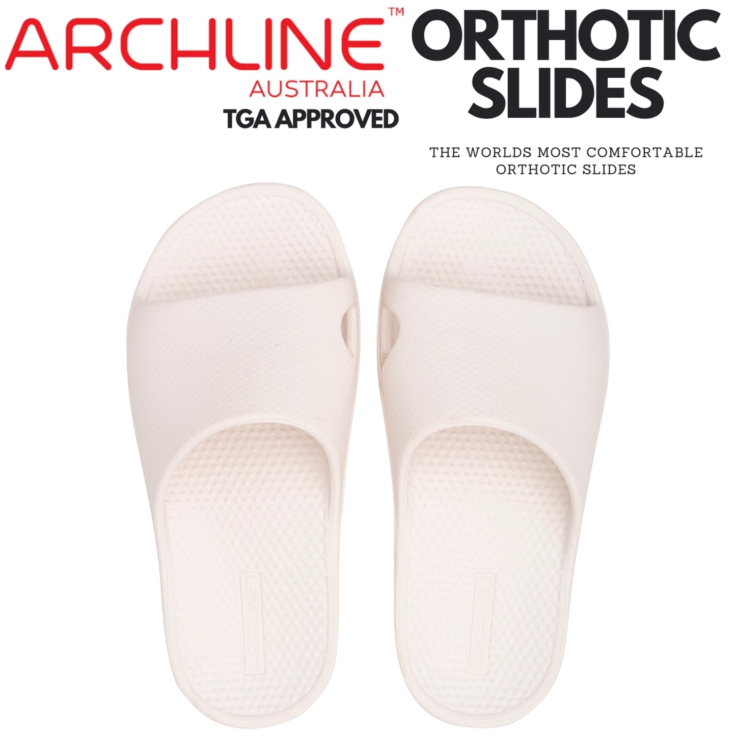 Archline Rebound Orthotic Slides Flip Flop Thongs Slip On Arch Support - White - Euro 41