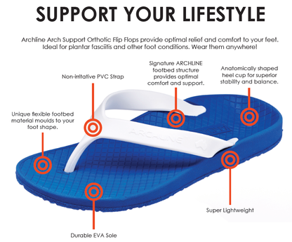 ARCHLINE Orthotic Thongs Arch Support Shoes Footwear Flip Flops Orthopedic - Blue/White  - EUR 38