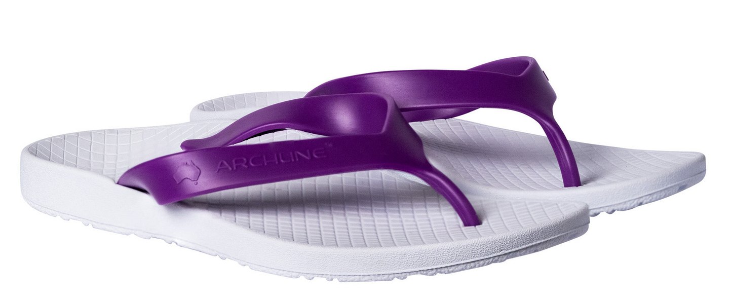 ARCHLINE Orthotic Thongs Arch Support Shoes Footwear Flip Flops Orthopedic - White/Fuchsia - EUR 36