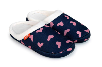 ARCHLINE Orthotic Slippers Slip On Scuffs Pain Relief Moccasins - Navy with Hearts - EUR 35 (Womens US 4)