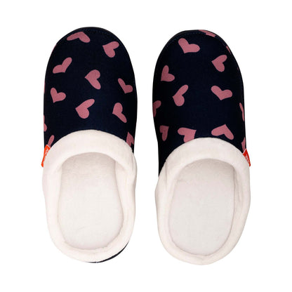 ARCHLINE Orthotic Slippers Slip On Scuffs Pain Relief Moccasins - Navy with Hearts - EUR 37 (Womens US 6)