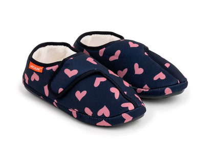 ARCHLINE Orthotic Plus Slippers Closed Scuffs Pain Relief Moccasins - Navy Hearts - EU 35