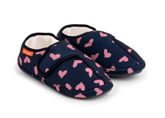 ARCHLINE Orthotic Plus Slippers Closed Scuffs Pain Relief Moccasins - Navy Hearts - EU 42