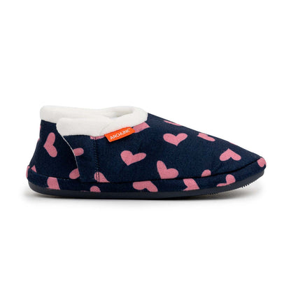 ARCHLINE Orthotic Slippers CLOSED Arch Scuffs Moccasins Pain Relief in Navy Hearts - EUR37
