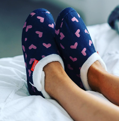 ARCHLINE Orthotic Slippers CLOSED Arch Scuffs Moccasins Pain Relief in Navy Hearts - EUR39