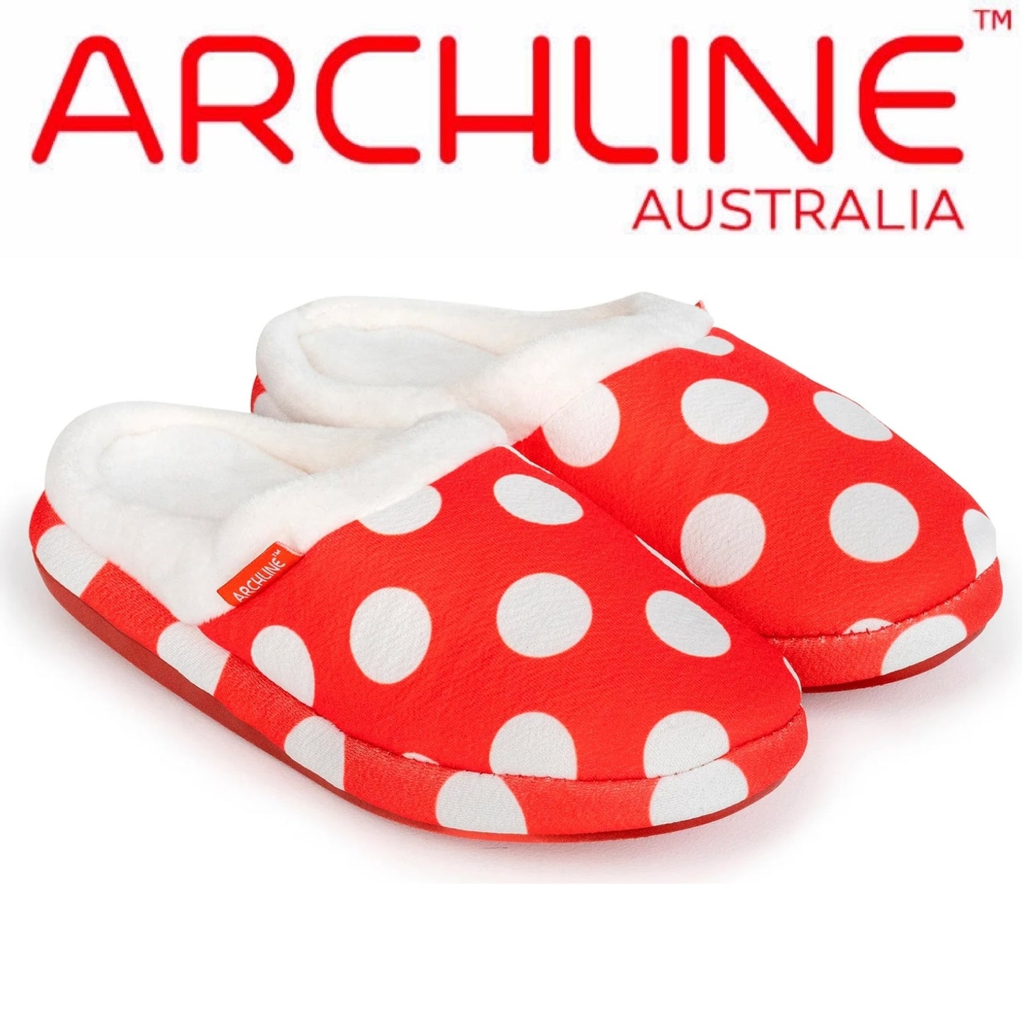 ARCHLINE Orthotic Slippers Slip On Scuffs Pain Relief Moccasins - Red Polka Dot - EUR 37 (Womens US 6)