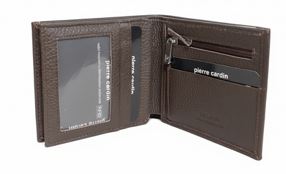 Pierre Cardin Mens Leather Tri Fold Wallet w/ RFID Protection - Brown
