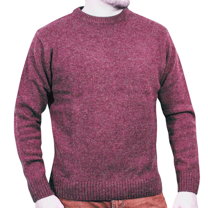 100% SHETLAND RAGG WOOL CREW Round Neck Knit JUMPER Pullover Mens Sweater Knitted - Burgundy - XL