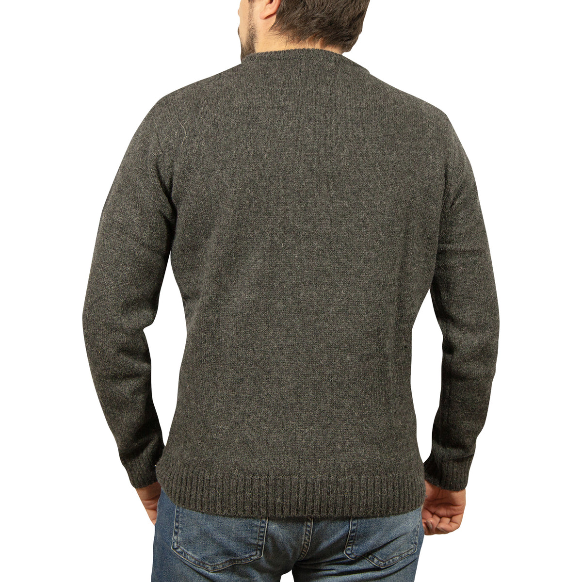 Mens 100% Shetland Ragg Wool Round Neck Knit Jumper Pullover Crew Sweater - Charcoal (29) - 3XL