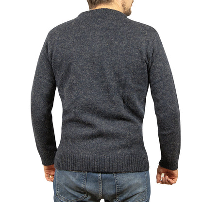 100% SHETLAND RAGG WOOL CREW Round Neck Knit JUMPER Pullover Mens Sweater Knitted - Navy - 5XL