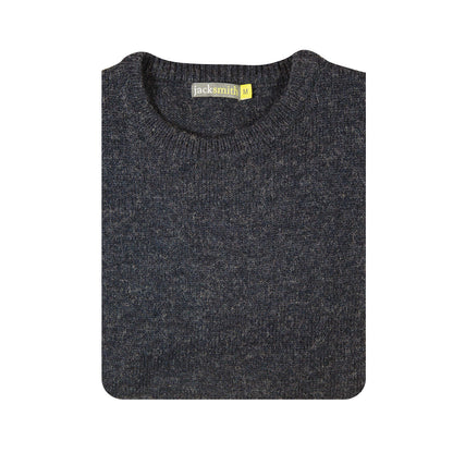 100% SHETLAND RAGG WOOL CREW Round Neck Knit JUMPER Pullover Mens Sweater Knitted - Navy - 5XL