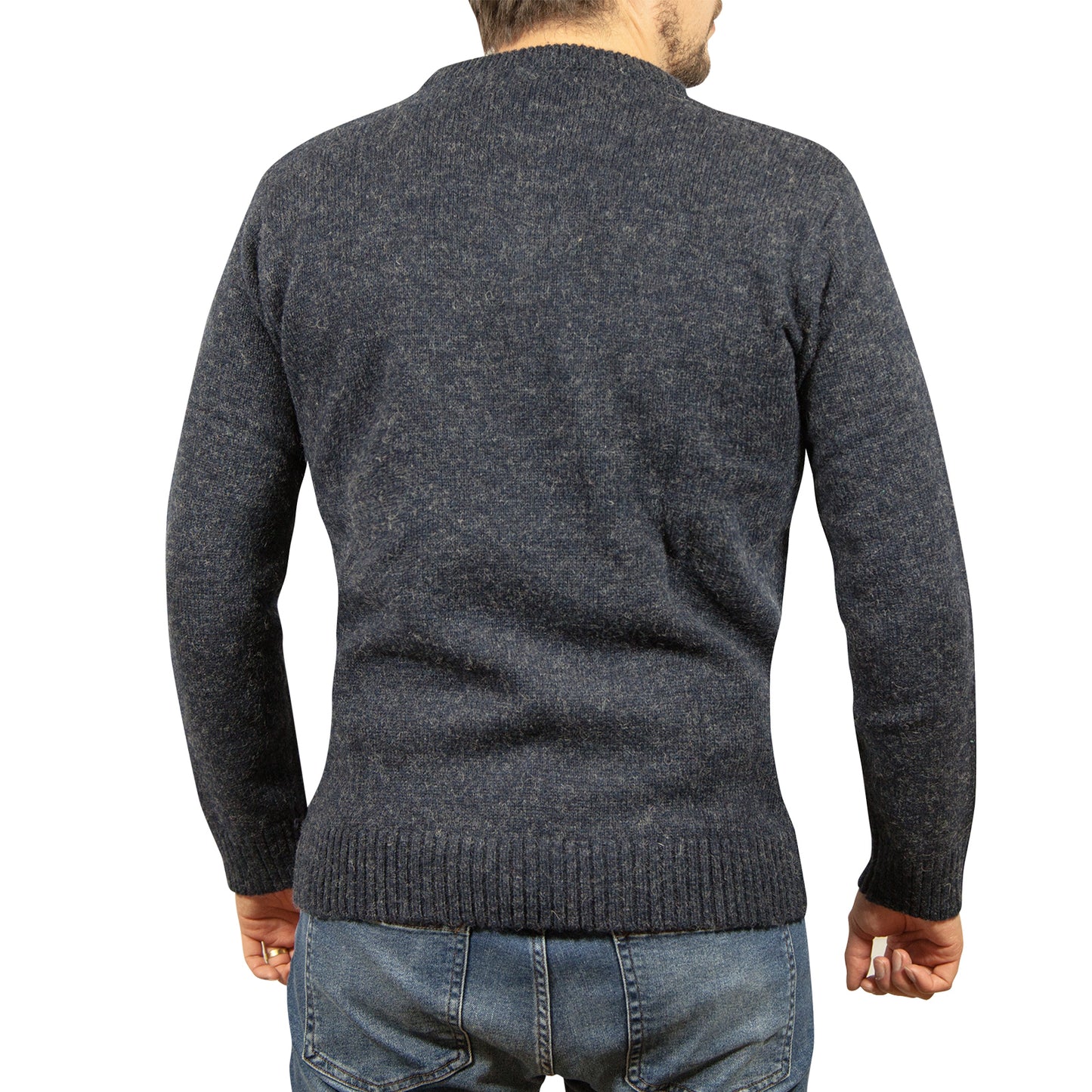 100% SHETLAND RAGG WOOL CREW Round Neck Knit JUMPER Pullover Mens Sweater Knitted - Navy - 6XL