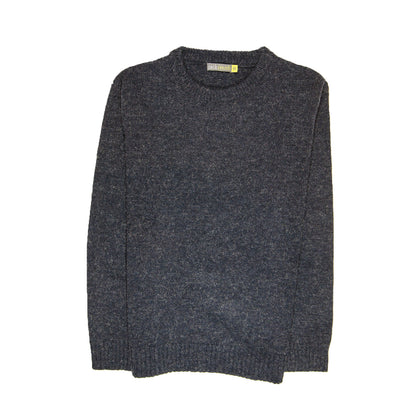 100% SHETLAND RAGG WOOL CREW Round Neck Knit JUMPER Pullover Mens Sweater Knitted - Navy - 6XL