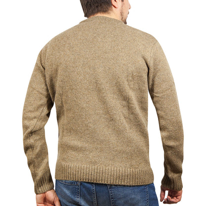 100% SHETLAND RAGG WOOL CREW Round Neck Knit JUMPER Pullover Mens Sweater Knitted - Nutmeg - 5XL