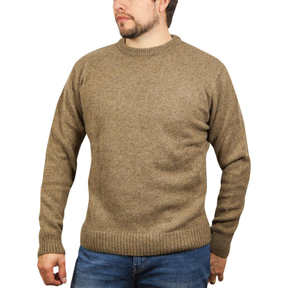 100% SHETLAND RAGG WOOL CREW Round Neck Knit JUMPER Pullover Mens Sweater Knitted - Nutmeg - 6XL